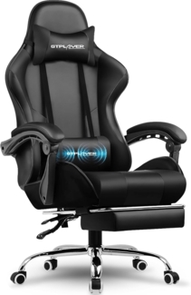 GTPLAYER Gaming Stuhl, Bürostuhl, Ergonomischer Pc Stuhl, Gaming Sessel mit Massagelendenwirbelstütze, Task Stühle mit Fußstütze und Kopfstütze, Schwarz Kunstleder