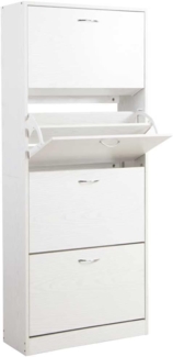 BAKAJI Schuhschrank aus MDF-Holz mit 4 Türen, Klappschuhe, Griffe aus Metall, doppelte Tiefe, kompakte Größe, 63 x 24 x 150 cm, Eingang für Zuhause (Weiß)