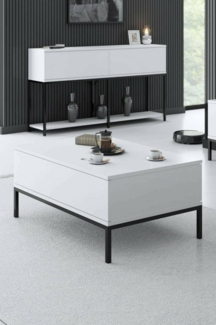 Dmora - Wohnzimmertisch Antares, Niedriger Wohnzimmertisch, Kaffeeregal, Couchtisch für Sofa, 90x60h40 cm, Weiß und Schwarz