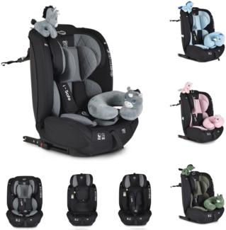 Moni Kindersitz i-Size i-Safe (76-150cm) Isofix, Top Tether, 13-fach verstellbar grau