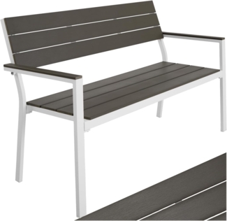 tectake® Gartenbank, Bank in Holzoptik, Parkbank als Gartenmöbel, Balkonbank Sitzbank für Wintergarten, Terrasse, Garten bis 250 kg belastbar, 2-Sitzer Parkbank, 128 x 59 x 88 cm - hellgrau/weiß