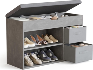 Mondeer Schuhbank mit Sitzfläche, Sitzbank mit Stauraum 2 Stoffschubladen, für Flur Eingang Wohnzimmer, 80 x 48 x 30 cm, Grau