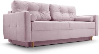 Schlafsofa Sofa Pastella Couch Ausklappbares Sofa Schlaffunktion Bettkasten - Kissen Bettzeugbehälter Hilfsautomat - Wohnzimmer, Gästezimmer Modern Design (Queens 19 Rosa)