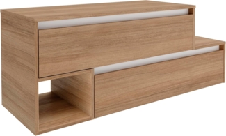 FACKELMANN VITA Waschbecken mit Unterschrank 129 cm breit, Braun hell, Waschbecken Gussmarmor Weiß matt, Ablage rechts, asymmetrisch