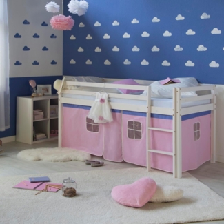 Homestyle4u Spielbett, Rosa, Kiefernholz rosa / weiß, 90x200 cm