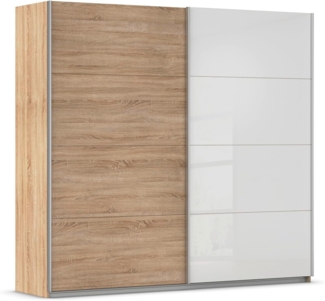 Rauch Schwebetürenschrank 2-türig Eiche Sonoma, Glaspaneele Weiß, BxHxT 226 x 210 x 62 cm