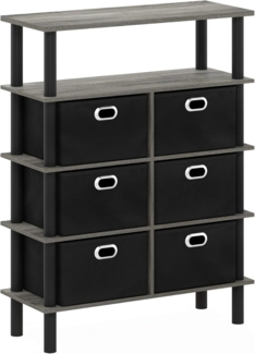 Furinno Frans Turn-N-Tube Konsolentisch mit Schubladen, Französische Eiche/Schwarz/Schwarz