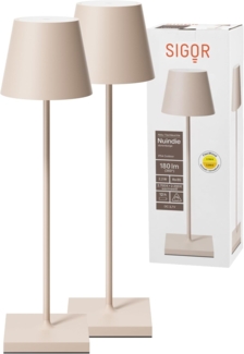 SIGOR LED Tischleuchte 2x Nuindie USB-C 380mm dünenbeige, Dimmbar, LED fest integriert, 2.700 K / 2.200 K