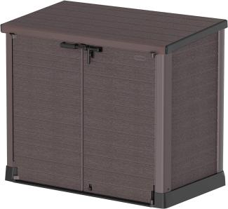 Duramax Cedargrain StoreAway 1200L Gartenhaus aus Kunststoff / flacher Deckel, Mülltonnenbox, Gartenhaus, solide Konstruktion, ideal für Werkzeuge, BBQs und 2x240L Mülltonnen, 145 x 85 x 125 cm, Braun