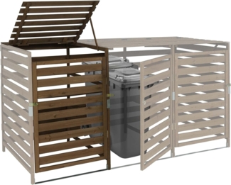 XL 1er-/2er-Mülltonnenverkleidung Erweiterung HWC-H62, Mülltonnenbox, 114x67x97cm Massiv-Holz ~ dunkelbraun