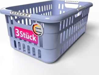 BigDean 3 Stück Wäschekorb 40L mit Softgriffen – Wäschewanne Made in Germany