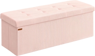 SONGMICS Sitzhocker mit Stauraum, klappbare Sitzbank, 38 x 110 x 38 cm Fußbank, Bettbank, Aufbewahrungsbox, bis 300 kg belastbar, Wohnzimmer, Schlafzimmer, Eingangsbereich, pastellrosa