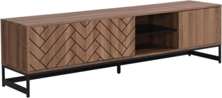 Vente-unique - TV Möbel mit 3 Türen & 2 Ablagen - MDF - Naturfarben & Schwarz - CARATANA