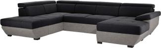 Mivano Wohnlandschaft Speedway, Modernes U-Form-Sofa mit verstellbaren Kopfstützen, 332 x 79 x 222, Zweifarbiger Bezug, Schwarz/Grau