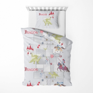 Träumschön Jugendbettwäsche Premium Set aus Baumwolle 135x200 cm, Ritter und Drachen Muster, Baumwolle, 2 teilig, mit Reißverschluss, luftig und leichte Sommerbettwäsche für Kinder