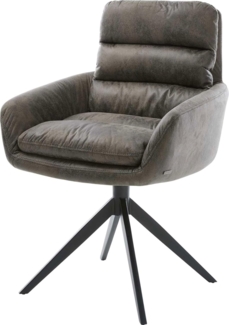 Esszimmerstuhl Abelia-Flex mit Armlehnen Mikrofaser Grau Antik Kreuzgestell breit Schwarz