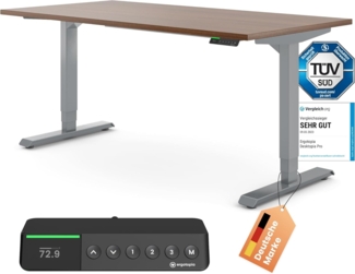 Desktopia Pro X - Elektrisch höhenverstellbarer Schreibtisch / Ergonomischer Tisch mit Memory-Funktion, Nussbaum, Gestell Grau, 180x80 cm