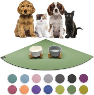 SANOZOO® - Napfunterlage, Öko-TEX - Made in Germany - rutschfeste Futtermatte für Hunde & Katzen, Eckrund 60x60 cm Olivgrün