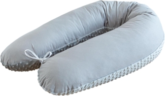 Loolay Stillkissen MINKY/ Baumwolle Seitenschläferkissen GRAU Kissen ink. Bezug 170 cm, WEICH Schwangerschaftskissen ink. MINKY/Kissenbezug Mustern Sterne, Punkte, Pustelblume, Feder, Elefant, XXL Stillkissen + Bezug abnehmbar mit Reißverschluss!, LOOL...