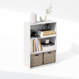 Furinno Simple Offenes Regal, Bücherregale, 3-stöckig, Reines Weiß