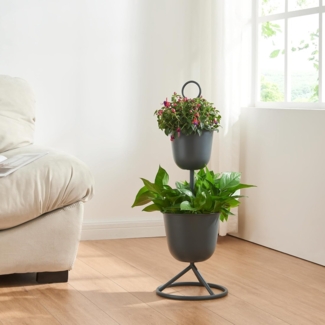 Blumenständer Alphen 2 Töpfe 76,5x26cm Schwarz [en. casa]