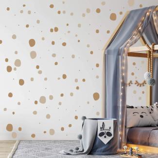 WANDKIND TUPFEN DOTS Wandtattoo 128 Stück | rund & handgezeichnet Punkte | Konfetti AUFKLEBER Kindergarten | unregelmäÃŸige Punkte Wandsticker Kinderzimmer ZWEIFARBIG (Beige/Hellbraun)