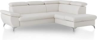 Mivano Ecksofa Gisele / Eckcouch mit Schlaffunktion, Stauraum, Armteilfunktion und Kopfteilverstellung / 256 x 83 x 209 / Kunstleder, Weiß