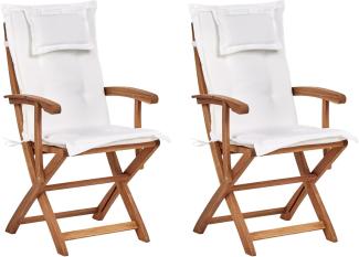 Set mit 2 Stühlen und Sitzkissen MAUI II Akazienholz Cremeweiß