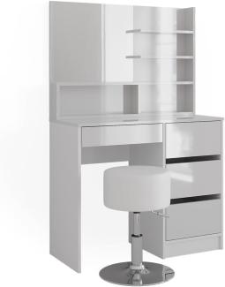 Vicco Schminktisch Sherry Weiß Hochglanz 90 x 75 cm Spiegel Regal Hocker modern