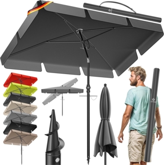 KESSER® Sonnenschirm Rechteckig Inkl. 2in1 Abdeckung & Transporttasche Gartenschirm Terrassenschirm | Schirm 200 × 125cm für Balkon Garten & Terrasse | Neigungswinkel und Höhe verstellbar Anthrazit