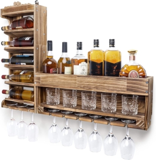 Yorbay Weinregal Weinregal aus Holz, Wandbar mit Korkhalter, Holzregal für Weingläser, Whiskygläser, Wandmontage Wand Flaschenhalter Vintage Stil für Hausbar