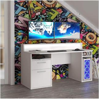 'Tezaur' Schreibtisch, mit LED-Beleuchtung, weiß, 160 x 91 x 72 cm