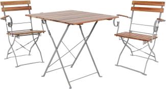 Biergarten Set Klapptisch + 2 Klappstühle mit Armlehnen Akazie 70x70cm