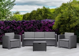 Dmora - Loungeset für draußen Cerere, Outdoor-Lounge mit Couchtisch, Terrassenset mit Kissen, Gartenkomposition mit Sofa und Sesseln, Made in Italy, Anthrazit
