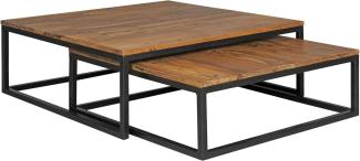 Wohnling Couchtisch AKOLA 2-teilig Massivholz 75 x 75 x 27 cm