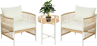 Outsunny Gartenlounge-Set Rattan Gartenmöbel-Set Gartengarnitur mit 2 Gartenstühle, Couchtisch, (Sitzgarnitur, 3-tlg, Balkonmöbel-Set), für Balkon, Terrasse, Gelb+Creme