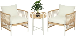Outsunny Gartenlounge-Set Rattan Gartenmöbel-Set Gartengarnitur mit 2 Gartenstühle, Couchtisch, (Sitzgarnitur, 3-tlg, Balkonmöbel-Set), für Balkon, Terrasse, Gelb+Creme