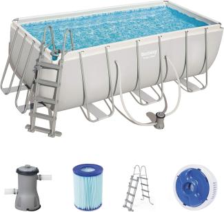 Bestway Power Steel 56456 8124 l Gerahmter Pool Leiter Blau Grau 74 kg