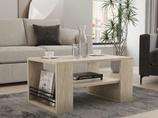 Hanah Home Elegant Coffee Table, Travertine Color, 80 x 50 x 40 cm | 100% Melamine Coated Particle Board, 18 mm Thick | Stylish Marble Design for Modern Living Spaces