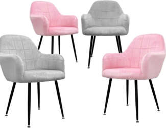 ML-DESIGN Stuhl Esszimmerstuhl ergonomisch & gepolstert Esstischstuhl mit Rückenlehnen (4 St), Wohnzimmerstuhl Rosa/Grau Samtbezug Metallbeine Polsterstuhl