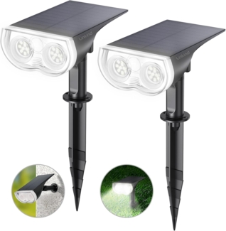 Linkind LED Solarlampen für Außen, Licht-Sensorik Solarleuchte, IP67 Wasserdicht Außenwandleuchte 650lm 6500K Tageslichtweiß Solarlicht, Solarbetrieben Strahler, 2 Stück