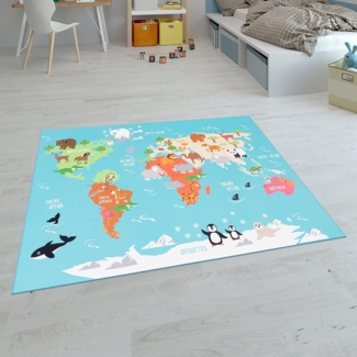 Paco Home Kinderteppich Teppich Kinderzimmer Spielteppich Junge Mädchen Modern rutschfest, Grösse:240x340 cm, Farbe:Türkis