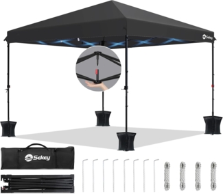 Sekey EIN Personen Setup Pavillon 3x3 Wasserdicht Stabil Winterfest, Pop Up Faltpavillon Camping, Faltbar Partyzelt Gartenzelt mit 4 Sandsäcke für Festival, Events, Picknicks, Grau