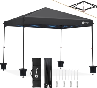 Sekey EIN Personen Setup Pavillon 3x3 Wasserdicht Stabil Winterfest, Pop Up Faltpavillon Camping, Faltbar Partyzelt Gartenzelt mit 4 Sandsäcke für Festival, Events, Picknicks, Grau