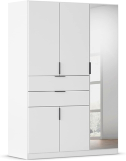 Rauch Möbel Norwich Kleiderschrank, Schrank, Garderobe, Organizer, 5-türig, mit Spiegel, 2 Schubladen für mehr Stauraum, Farbe Weiß, Griffprofil Grau metallic, 136 x 197 x 54 cm