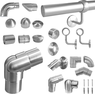 BASIT Gardinenstange Innenlauf Edelstahloptik 20mm mit Deckenträgern 120 cm E30, Ø 20 mm, 2-läufig, verschraubt, Aluminium, D40 120 cm E30 Kappe