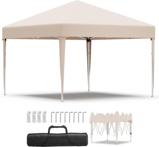 JUMMICO Pavillon 2x2 Höhenverstellbar Stabil Wasserdicht,Faltpavillon UV-Schutz 50+,Pavillion Gartenpavillon für Markt, Garten, Events, Faltzelt Beige