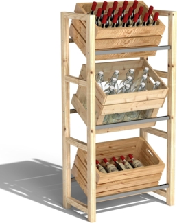 Outsunny Weinregal für 3 Getränkekisten, mit 3 Ebenen, freistehend, belast 150kg, Getränkekistenregal Holz 1-tlg, für Bier, Wasser, 56 x 32 x 112 cm, Naturholz