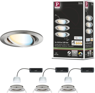 Paulmann 92441 LED Einbauleuchte Nova Coin 3er-Set Zigbee Tunable White Eisen gebürstet