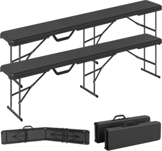 Outsunny Bierzeltgarnitur Klappbank aus Kunststoff, (klappbare Sitzbank, 2-tlg, mit Tragegriff, rutschfeste Matte), Terrassenbank für drinnen und draußen